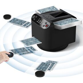 موزع بطاقات أوتوماتيكي 2 في 1، موزع بطاقات دوار 360 درجة مع 4 أجهزة تحكم عن بعد لاسلكية، 2-8 لاعبين، مشغل بطاقات اللعب لـ UNO، البوكر، تكساس هولديم، صفقة المونوبولي، لعبة البلاك جاك