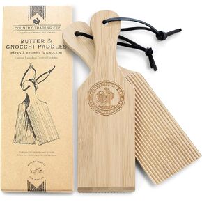 Gnocchi Boards and Wooden Butter Paddles to Easily Create Authentic Homemade Pasta and Butter Without Sticking - Set of 2 Makers - 9.5 inches