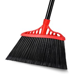 Heavy Duty Broom, Outdoor Brooms, Commercial Broom for Sweeping Indoor, Kitchen Broom with 55" Long Handle, Angle Brooms for Patio Kitchen Shop Sidewalk - Black and Red