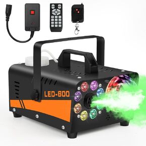 Fog Machine, Smoke Machine with Disco Ball Lights, 600W Power and 3000CFM Fog Output Fog Machine with 13 Colors LED Lights Wireless Remote Control Perfect for Parties, Wedding, Birthday, DJ Stage