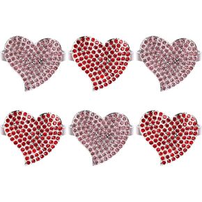 Whaline Valentine's Day Heart Napkin Rings Set of 6 Red Pink Rhinestone Napkin Holders Metal Napkin Buckle for Wedding Birthday Dinner Party Table Setting Decor