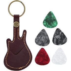 Bnineteenteam بو الجلود الغيتار Plectrum حامل الغيتار على شكل الغيتار يختار حامل مع 5 قطع اللقطات لباس، القيثارات الكهربائية والصوتية