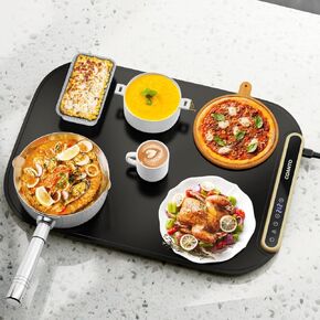 Food Warming Mat, Electric Warming Tray for Buffets & Parties, Silicone Heating Mat with 7 Temperature Settings, Roll-Up Storage, 17.91"x12.8", Black, Ideal for Solo or Couple Dining