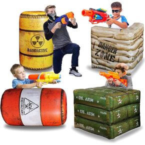 Premium Package 4 Combat Battlefield Inflatables, Compatible with Nerf, Laser tag, Water Gun for Boys Birthday Party Activities and Decoration