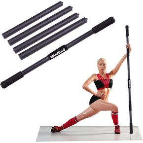 5 FT Metal Yoga Exercise Stick,Adjustable for 2.5FT-3.75FT-5FT,with Non-Slip Rubber Ends and Neck Pillow,Perfect for Stretching, Exercise,Physical Therapy,Posture Corrector,Balance Support Stick,Flexibility,Black