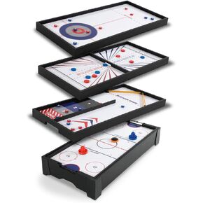 EastPoint 4-in-1 Tabletop Game Set: Play Puck Battle, Air Hockey, Curling, and Shuffleboard - Fun Gift for Friends and Family