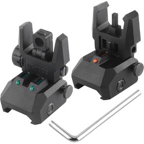 Flip Up Sight Front and Rear Flip Lightweight Sights,with Green Red Fiber Optics Dots, Mounted on Any Picatinny or Weaver Rail