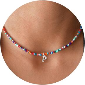 Yoosteel Colorful Beaded Initial Necklaces for Girls Gifts - Cute Choker Initial Necklace Jewelry for Girls Teen Girl Gifts Trendy Stocking Stuffers Christmas Birthday Gifts for Women Girls