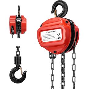 VIVOHOME Chain Hoist 3 Ton 10ft Red, Mini Chain Hoist 6600Lbs, Heavy Duty Pulley Hoist with G80 Manganese Steel Chain, Manual Chain Fall for Garages, Warehouses, and Automotive Tasks in Kuwait