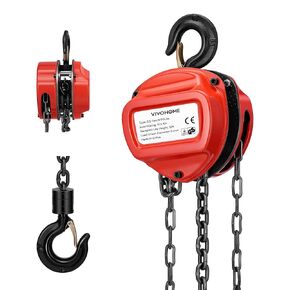 VIVOHOME Chain Hoist 3 Ton 10ft Red, Mini Chain Hoist 6600Lbs, Heavy Duty Pulley Hoist with G80 Manganese Steel Chain, Manual Chain Fall for Garages, Warehouses, and Automotive Tasks
