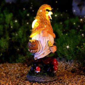 Flocked Solar Garden Gnomes Outdoor Statues-15.8"Outdoor Garden Decor-LED Outdoor Decor Light-Unique Housewarming Gifts Yard Art Sculptures for Patio Lawn Ornaments