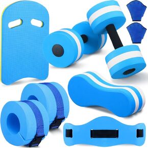 8 Pcs Water Aerobics Set Including Exercise Foam Dumbbells Aquatic Swim Belt Pull Buoy Swim Kickboard Sport Gloves Water Weights Equipment for Aquatic Fitness Weight Loss Fitness Tool