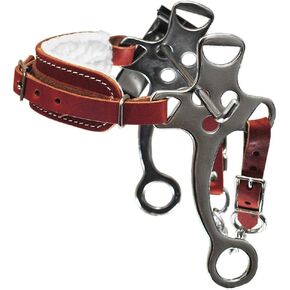 Western Adjustable Fleece Lined Leather Noseband Hackamore BIT with Curb Chain