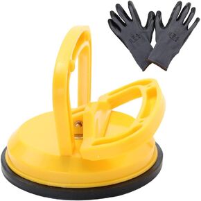 MAKERELE Glass Suction Cup Vacuum Window Lifter 4.7", Yellow Plastic Suction with Handles, for Glass,Tiles, Mirror, Granite Lifting and Objects Moving