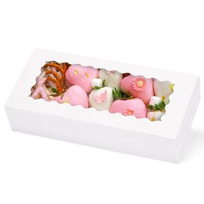 Moretoes 30pcs Bakery Boxes with Window, 12x5.5x2.5 Inches White Cookie Box, Chocolate Covered Strawberry Boxes, Treat Boxes for Donuts, Pastries, Cake Pop, Valentine's Day