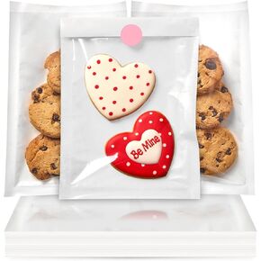 ​​​Ocmoiy 100 Pcs Clear Front Paper Cookie Bags with Seal Heat-Sealable & Grease-Resistant, 5.1x7.5 Inches Bakery Bags with Window, Small Treat Bags Cookies Packaging Favor Bags (Brown)