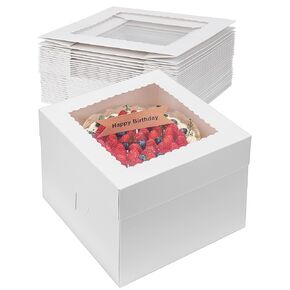 18Pcs Cake Boxes 10x10x8 Inch-80 Stickers & Large White Cake Box with Window-Square Tall Bakery Boxes for Pastries, Desserts, Cupcakes, Pie- Cake Decorating Supplies for Birthday