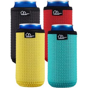 WK IEASON 16oz Can Sleeves Insulators Sleeves Standard Can Covers Neoprene16OZ Beer Bottle Sleeves Coolers Holder Non-slip Neoprene Can Coolier 4PC Pack (16OZ, Green/Orange/Grey/Light Blue)