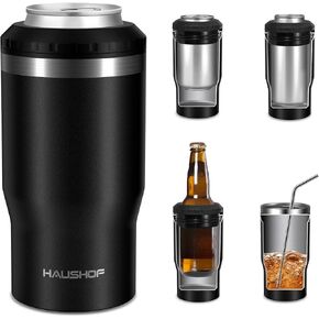 HAUSHOF 12 oz Can Cooler, 4 in 1 Insulated Stainless Steel Can Insulator, Fits for 12 oz Standard Can|12 oz Slim Can|12 oz Beer Bottle, Perfect for Camping, Beach, Picnic