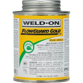 Weld-On 11028 FlowGuard Gold CPVC Medium-Bodied High-Strength Professional Plumbing Cement - Fast-Setting and Low-VOC, Yellow, 1/2 Pint (8 fl oz)