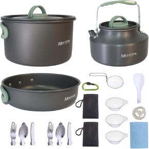 MEETSUN Camping Cookware Set, Camping Cooking Set Portable Mess Kit 15 Piece Backpacking Gear with Pot Kettle Camping Pots and Pans Set Folding Tableware for Camping Hiking Picnic
