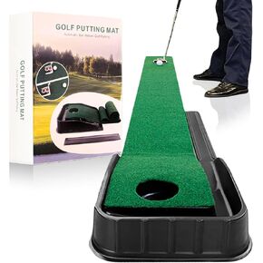 Golf Putting Mat with Auto-Ball Return & Behind-The-Hole Ball Collector - Indoor Outdoor Golf Practice Mat with Ball Retriever for Golfer Men, Women, Fathers, Dads - Elevate Your Game