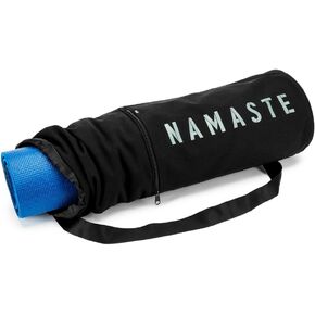 Masaya Namaste Large Yoga Mat Bag - Fits Exercise Mats, Drawstring Carrier for Men Women, Long Breathable Canvas Sling, Deep Front Pocket Zipper, Secret Storage, Adjustable Shoulder Strap