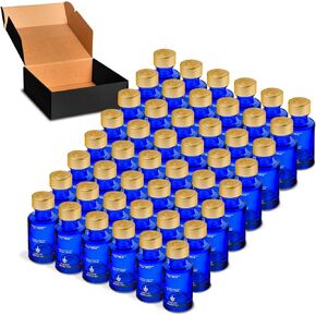 (12-pack) 1.2oz / 35mL Glass Small Sample Bottles Clear Color with Capacity Markings, Lids | 1 oz+ Leak Proof & Perfect for Whiskey, Oils, Travel, Juice, & More