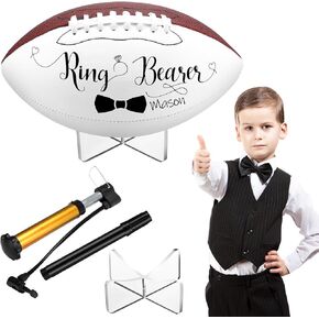 Liliful Size 6 Ring Bearer Football with 1 Stand 1 Signature Pen and Pump 9 Inches Custom Autograph Football Thank You Wedding Gift for Wedding Boys Girls Birthday Party