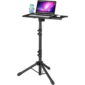 Projector Stand Tripod with Removable Mouse Tray, Adjustable Laptop Tripod Stand from 23.5"-46.5" with Gooseneck Phone Holder, Stand for Office, Home, Stage, Studio, DJ Racks Holder Mount