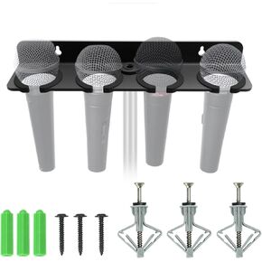 [2024 Upgrade ] Multi Microphone Holder for Mic Stand Storage Organizer for Handheld Dynamic Wired and Wireless Mics Wall Mounter or Rubber Padding to 5/8"-27 or 3/8"-16 Threaded
