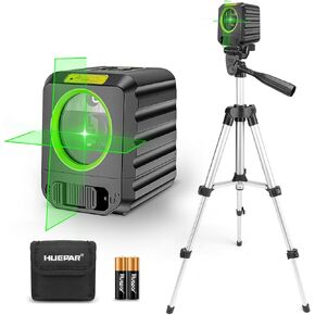 Laser Level with 25.6" Tripod, Huepar 100Ft High Brightness Cross Line Laser Leveler for Picture Hanging, Tile, DIY Indoor Construction, Battery & Carrying Bag Included