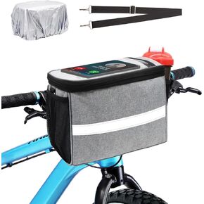 Large Bike Handlebar Bag, Bike Basket Front with Bike Phone Mount, Bike Cooler Scooter Road Mountain Bicycle Basket Cycling Accessories for Girl Boy Men Women, with Shoulder Strap, Rain Cover