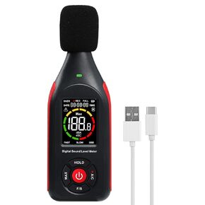 Decibel Meter Data Logger Digital Sound Level Meter with 31,000 Data Record & USB Data Export, Rechargeable Sound Decibel Meter Recorder A/C Weighted MAX Data Hold Fast/Slow and 3-Color Alarm Display