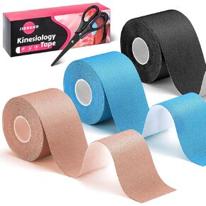 3 Rolls Kinesiology Tape, Athletic Tape Elastic Waterproof Sports Tape 2 Inch x 16 Feet Uncut Body Tape with Scissors for Ankle Wrists Knees Shoulders Muscle