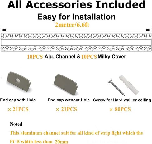 6Pack 6.6FT/2 Meter Plaster in LED Channel,Drywall LED Strip Light Channel,Trimless Recessed Mud in LED Channel for 20mm Width LED Strip in Saudi Arabia