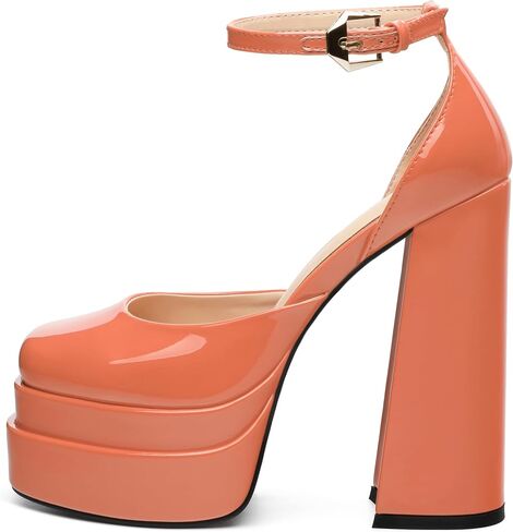 FOGEENA Red Plaid Platform Heels for Women Chunky Block Heels Closed Round Toe Ankle Strap 5.9 Inch Pumps Fashion Dating Prom Party Dress Shoes Size 8 in Saudi Arabia