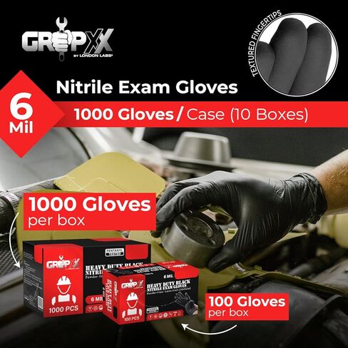 Heavy Duty 6 Mil Black Nitrile Gloves, Disposable Latex&Powder Free, Mechanic, Food Prep, Tattoo(1000 CT) in Kuwait