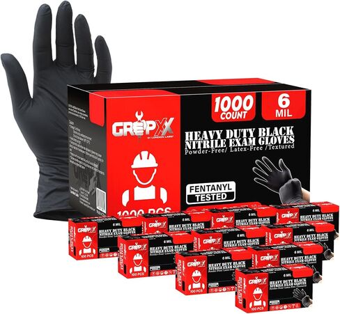Heavy Duty 6 Mil Black Nitrile Gloves, Disposable Latex&Powder Free, Mechanic, Food Prep, Tattoo(1000 CT) in Kuwait