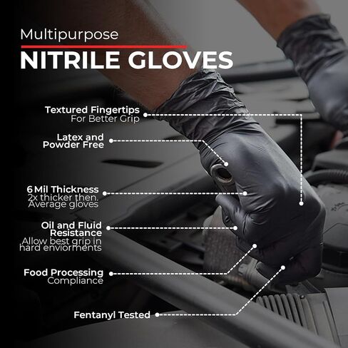 Heavy Duty 6 Mil Black Nitrile Gloves, Disposable Latex&Powder Free, Mechanic, Food Prep, Tattoo(1000 CT) in Kuwait