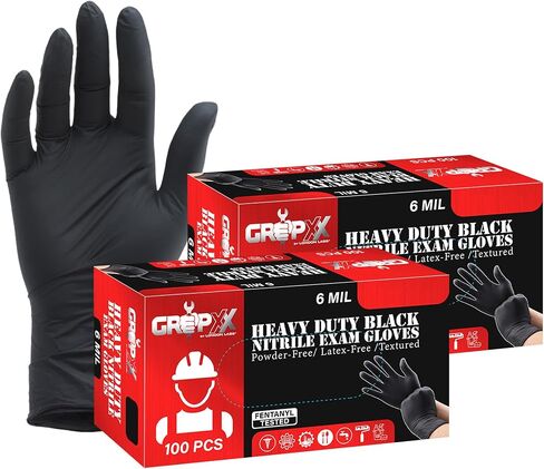 Heavy Duty 6 Mil Black Nitrile Gloves, Disposable Latex&Powder Free, Mechanic, Food Prep, Tattoo(1000 CT) in Kuwait