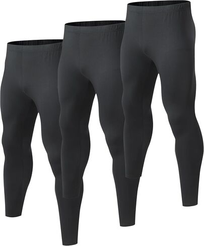 3 Pack Mens Long Johns Thermal Pants, Fleece Lined Lightweight Base Layer Bottoms, Compression Sport Leggings Winter Gear in Saudi Arabia
