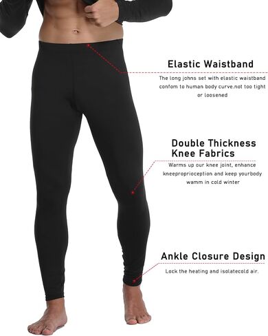 3 Pack Mens Long Johns Thermal Pants, Fleece Lined Lightweight Base Layer Bottoms, Compression Sport Leggings Winter Gear in Saudi Arabia