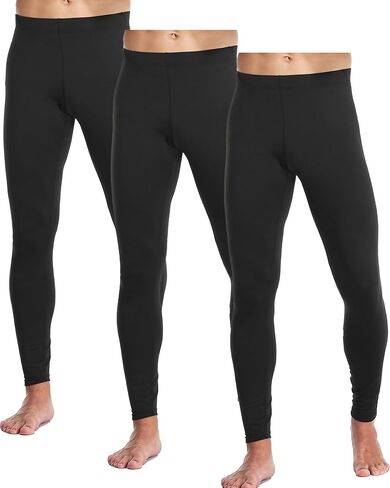 3 Pack Mens Long Johns Thermal Pants, Fleece Lined Lightweight Base Layer Bottoms, Compression Sport Leggings Winter Gear in Saudi Arabia