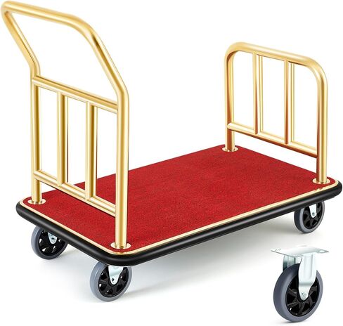 Hotel Luggage Cart Bellman's Cart Rectangular Red Carpet Base Steel Deluxe Platform Truck Gold Holds 850lbs of Luggage in Saudi Arabia