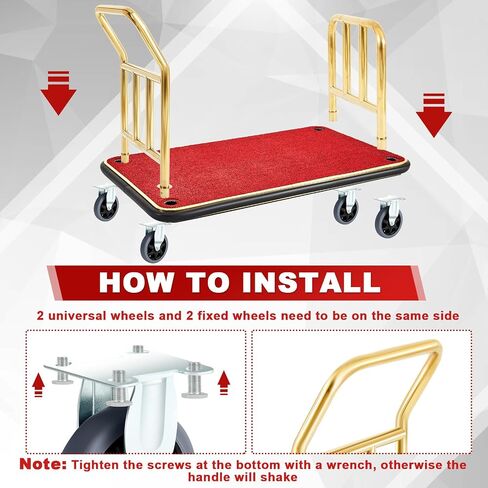 Hotel Luggage Cart Bellman's Cart Rectangular Red Carpet Base Steel Deluxe Platform Truck Gold Holds 850lbs of Luggage in Saudi Arabia