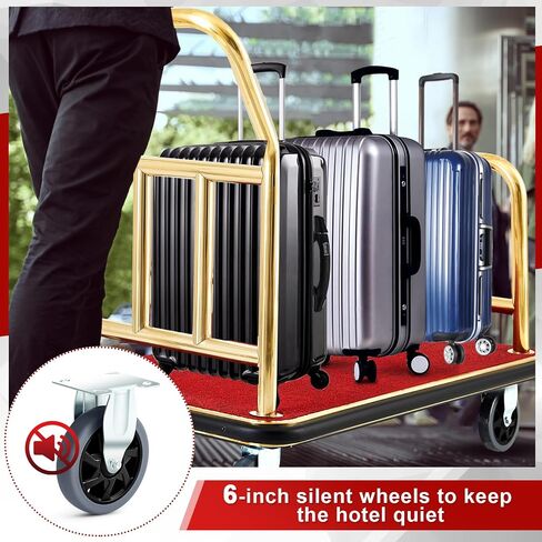 Hotel Luggage Cart Bellman's Cart Rectangular Red Carpet Base Steel Deluxe Platform Truck Gold Holds 850lbs of Luggage in Saudi Arabia
