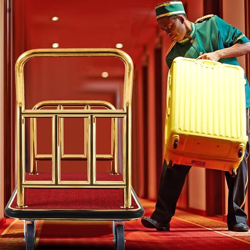 Hotel Luggage Cart Bellman's Cart Rectangular Red Carpet Base Steel Deluxe Platform Truck Gold Holds 850lbs of Luggage in Saudi Arabia