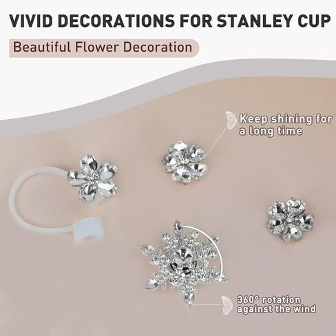 Stanley Cup Accessories Set, Including 1 Straw Cover, 1 Silicone Piece, 2 Spill Stopper, 3 Bling Decorations Compatible with Stanley Cup 40 oz H2.0 for Valentine's Day Gifts (Snowflake) in Saudi Arabia
