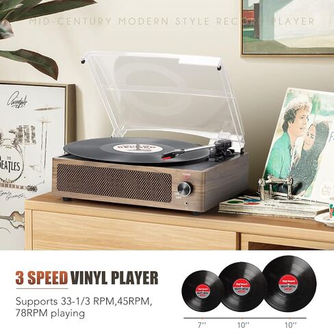 Seasonlife® Vinyl Record Player with Speakers,Wood Black Vintage Turntables | All-in-one Beginner LP Players,Retro Old-school Phonograph,Belt-Driven,3-Speed,BT Wireless Input,Headphone,AUX,RCA,Auto Stop in Saudi Arabia